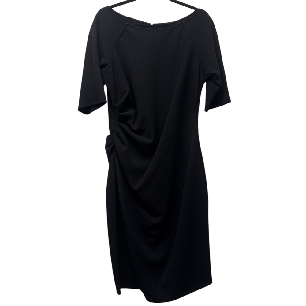 NWT Lela Rose Dress Black Stretch Ruched Side Half Sleeve Boat Neck Size 14